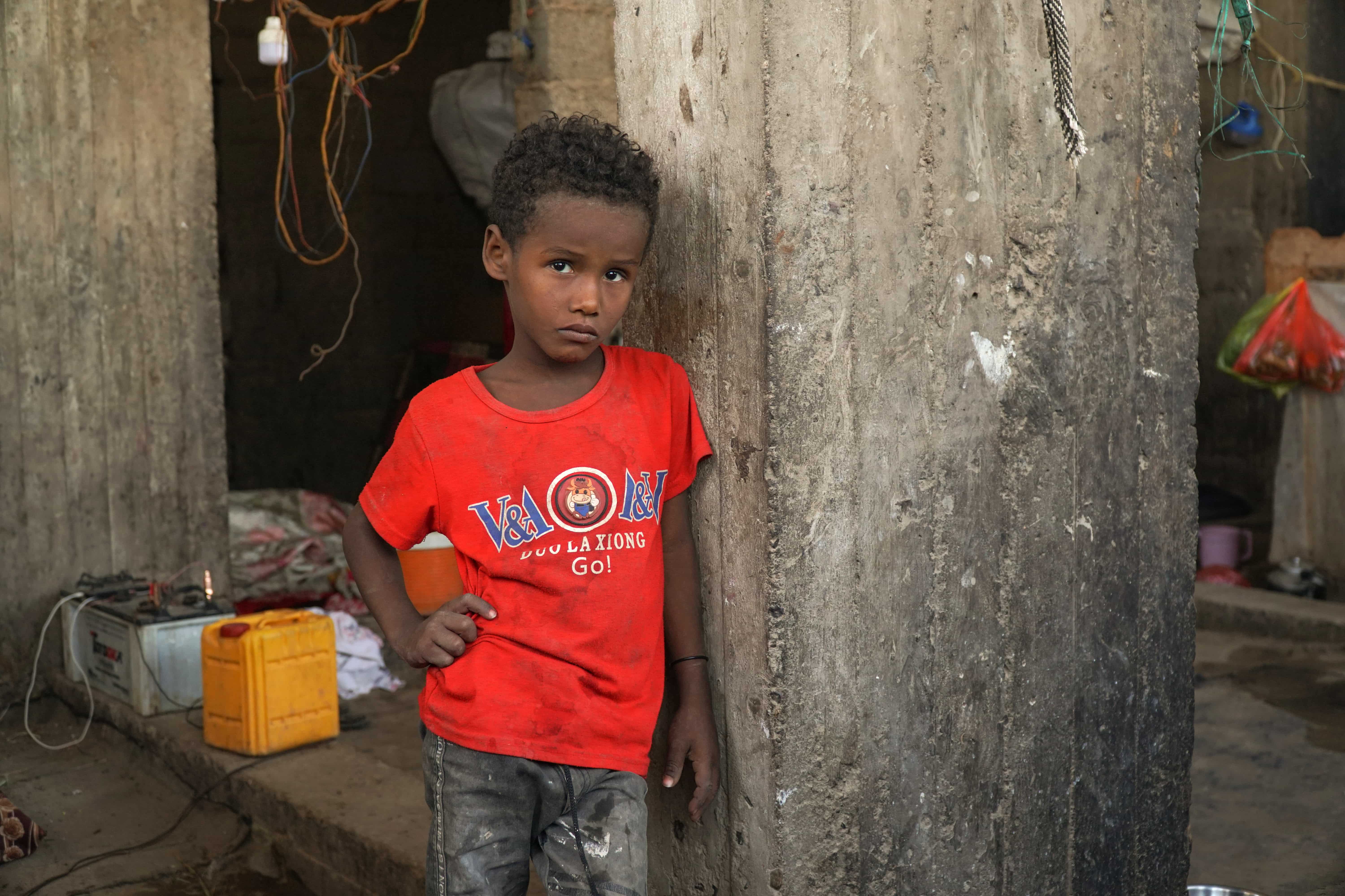 Yemen. Mohammed Saleh, 9, fled Taizz with his family and now lives in a makeshift camp in Lahj.